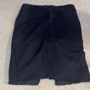 Black jean pencil skirt that comes down to the knees